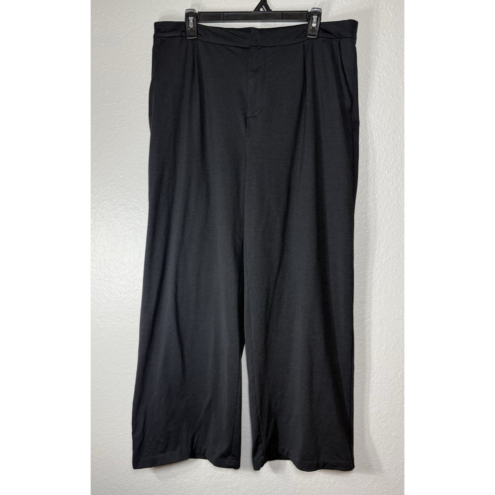 Women's Black Wide Leg Stretch Knit Pull On Pants Size L -Member's Mark